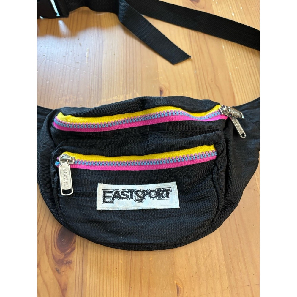 Vintage Eastsport Fanny Pack Black Neon Colorblock Zippers 90s Y2K Waist Bag